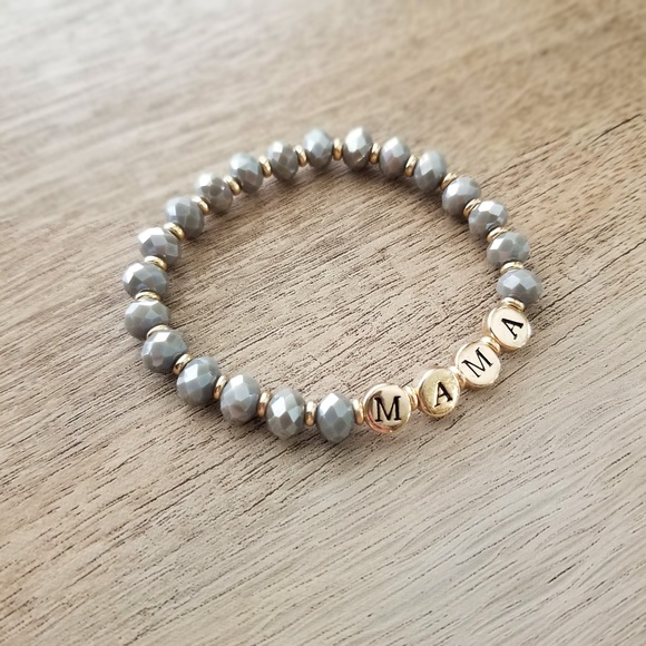 Grey Gold Glass Bead Mama Stretch Bracelet Set - Picture 3 of 3